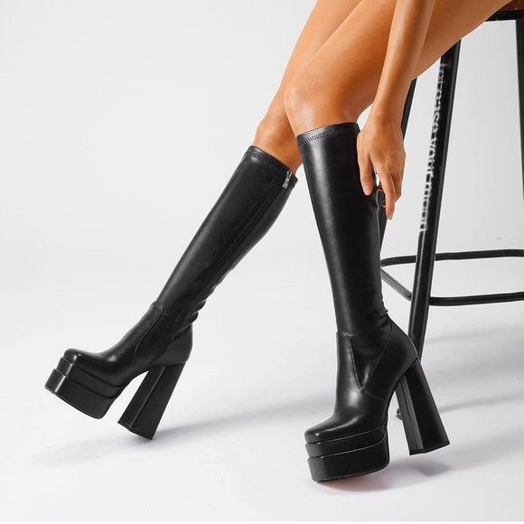wetkiss Stacked Platform Knee High Boots for Women With High Chunky Heel Gogo 8 - Picture 1 of 14